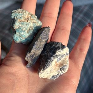 Set of Raw Blue Crystals (Blue Aragonite, Lapis, Sodalite)